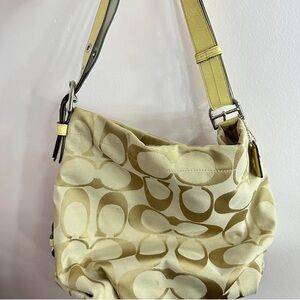 Coach Cream and Gold Shoulder Bag with Signature Style